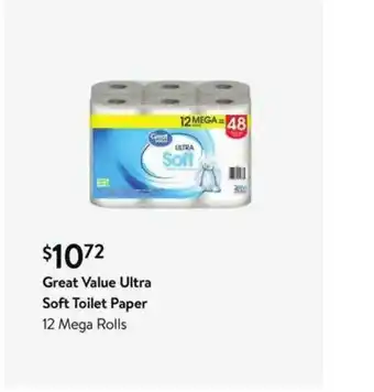 Walmart Great Value Ultra Soft Toilet Paper 12 Mega Rolls offer