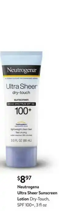 Walmart Neutrogena Ultra Sheer Sunscreen Lotion Dry-Touch, SPF 100+, 3 Fl Oz offer