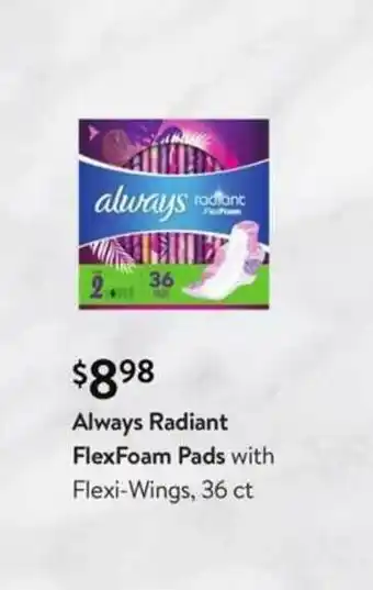 Walmart Always Radiant Flex Foam Pads With Flexi-Wings, 36 Ct offer
