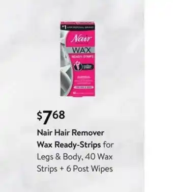 Walmart Nair Hair Remover Wax Ready-Strips For Legs & Body, 40 Wax Strips + 6 Post Wipes offer