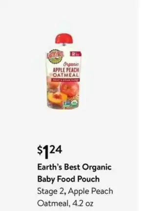 Walmart Earth's Best Organic Baby Food Pouch Stage 2, Apple Peach Oatmeal, 4.2 Oz offer