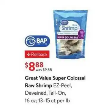 Walmart Great Value Super Colossal Raw Shrimp offer