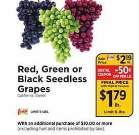 ShopRite Red, green or black seedless grapes offer