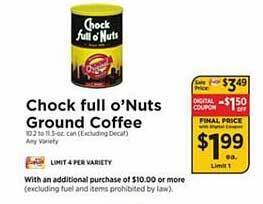 ShopRite Chock full o'nuts ground coffee offer