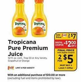 ShopRite Tropicana pure premium juice offer