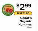 ShopRite Cedar's organic hummus offer
