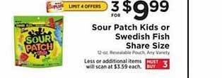 ShopRite Sour patch kids or swedish fish share size offer