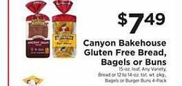 ShopRite Canyon bakehouse gluten free bread, bagels or buns offer