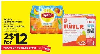 Cub Foods Bubbl'r sparkling water or lipton iced tea offer