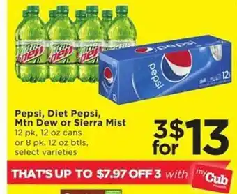 Cub Foods Pepsi, diete pepsi, mtn dew or sierra mist offer