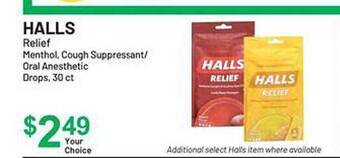 Health Mart Halls relief menthol cough suppressant oral anesthetic drops offer