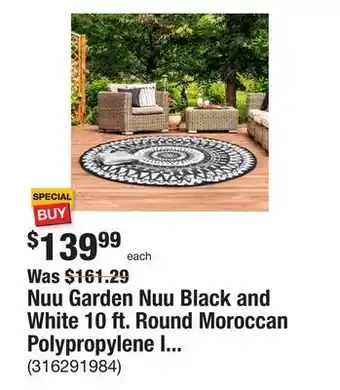 The Home Depot Nuu garden nuu black and white 10 ft. round moroccan polypropylene indoor/outdoor area rug offer