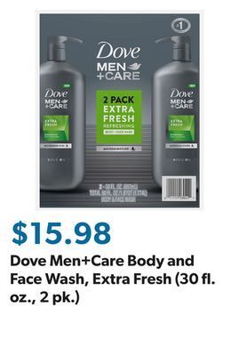 Sam's Club Dove men+care body and face wash, extra fresh (30 fl. oz., 2 pk.) offer