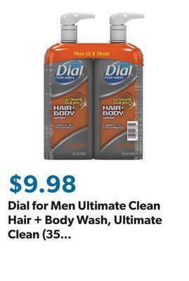 Sam's Club Dial for men ultimate clean hair + body wash, ultimate clean (35 fl. oz., 2 pk.) offer