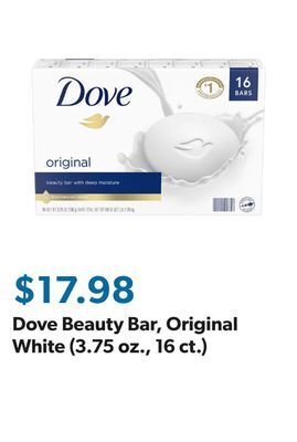 Sam's Club Dove beauty bar, original white (3.75 oz., 16 ct.) offer