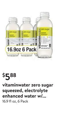 Walmart Vitaminwater zero sugar squeezed, electrolyte enhanced water w/ vitamins, lemonade drinks offer