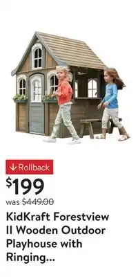 Walmart Kidkraft forestview ii wooden outdoor playhouse with ringing doorbell, bench and kitchen offer