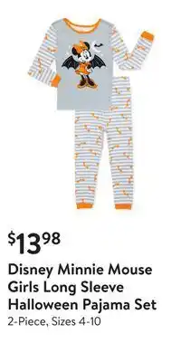 Walmart Disney minnie mouse girls long sleeve halloween pajama set offer