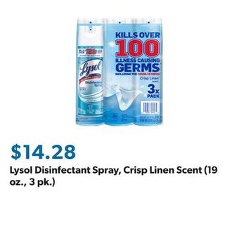 Sam's Club Lysol disinfectant spray, crisp linen scent (19 oz., 3 pk.) offer