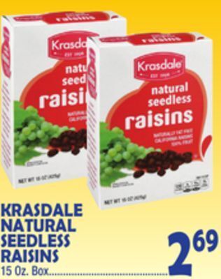 Bravo Supermarkets Krasdale natural seedless raisins offer