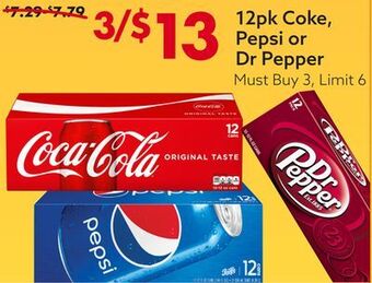 Big Lots 12pk coke, pepsi or dr pepper offer
