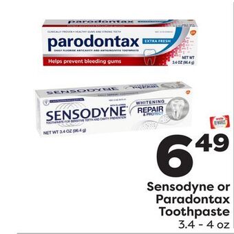Weis Markets Sensodyne or paradontax toothpaste offer