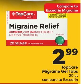 Weis Markets Topcare migraine gel tabs offer