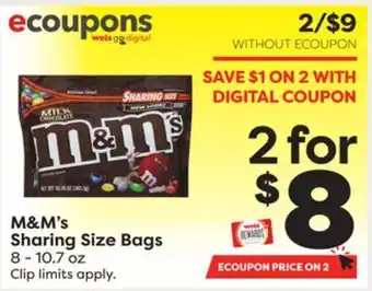 Weis Markets M&m's sharing size bags offer