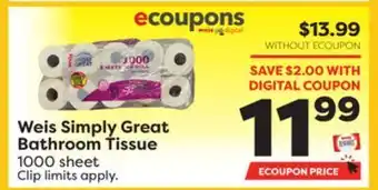 Weis Markets Weis simply great bathroom tissue offer