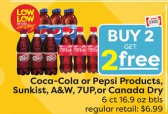 Weis Markets Coca-cola or pepsi products, sunkist, a & w, 7up, or canada dry offer