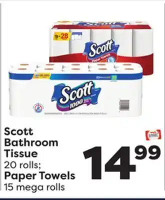 Weis Markets Scott bathroom tissue 20 rolls paper towels 15 mega rolls offer