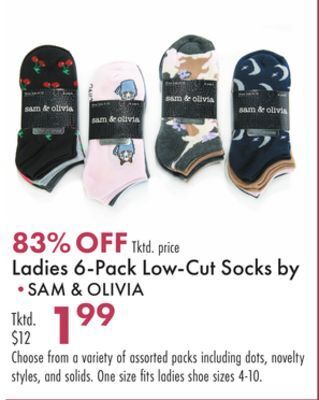 Boscov's Ladies 6-pack low-cut socks offer