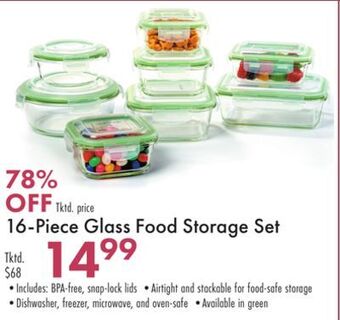 Boscov's 16-piece glass food storage set offer