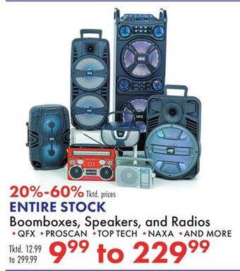 Boscov's Entire stock boomboxes, speakers, and radios offer