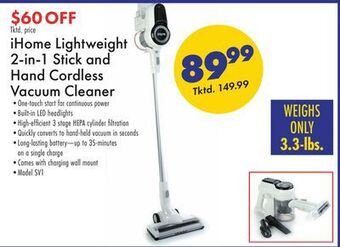 Boscov's Ihome lightweight 2-in-1 stick and hand cordless vacuum cleaner offer