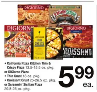 ACME California pizza kitchen thin & crispy pizza 13.5-15.5 oz. pkg. or digiorno pizza, thin crust 18 oz. pkg. croissant crust 25- offer