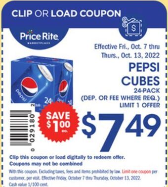 Price Rite Pepsi cubes offer