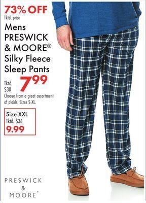 Boscov's Mens preswick & moore® silky fleece sleep pants offer