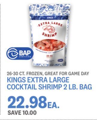 Kings Food Markets Kings extra large cocktail shrimp 2 lb. bag offer
