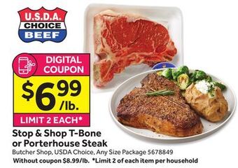 Stop&Shop Stop & shop t-bone or porterhouse steak offer