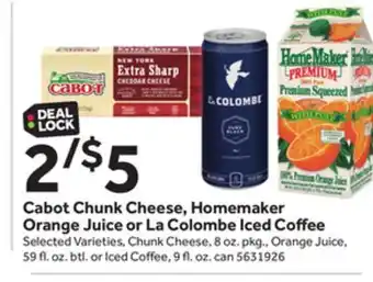 Stop&Shop Cabot chunk cheese, homemaker orange juice or la colombe iced coffee offer