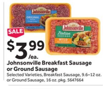 Stop&Shop Johnsonville breakfast sausage or ground sausage offer