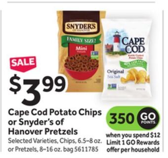 Stop&Shop Cape cod potato chips or snyder's of hanover pretzels offer