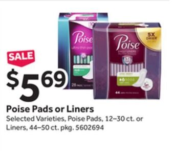 Stop&Shop Poise pads or liners offer