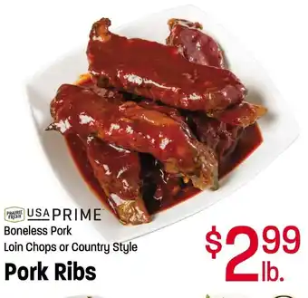 Lin's Market Pork Ribs Boneless Pork Loin Chops or Country Style offer