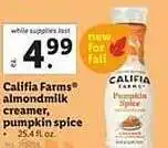 Lidl Califia farms almondmilk creamer, pumpkin spice offer