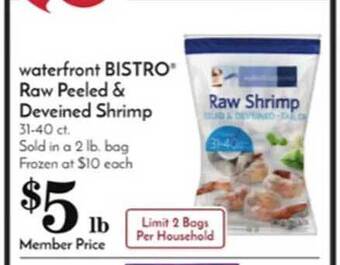 Pavilions Waterfront bistro raw peeled & deveined shrimp offer