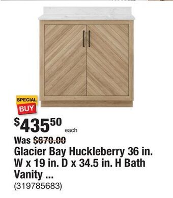 The Home Depot Glacier bay huckleberry 36 in. w x 19 in. d x 34.5 in. h bath vanity in natural oak with white cultured marble top offer