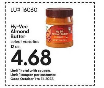 Hy-Vee Hy-vee almond butter offer