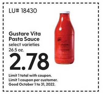 Hy-Vee Gustare vita pasta sauce offer